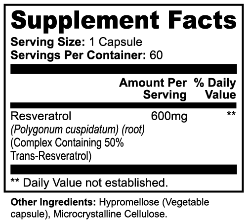 Muscle Faktor Resveratrol 600mg Antioxidant Supplement Capsules