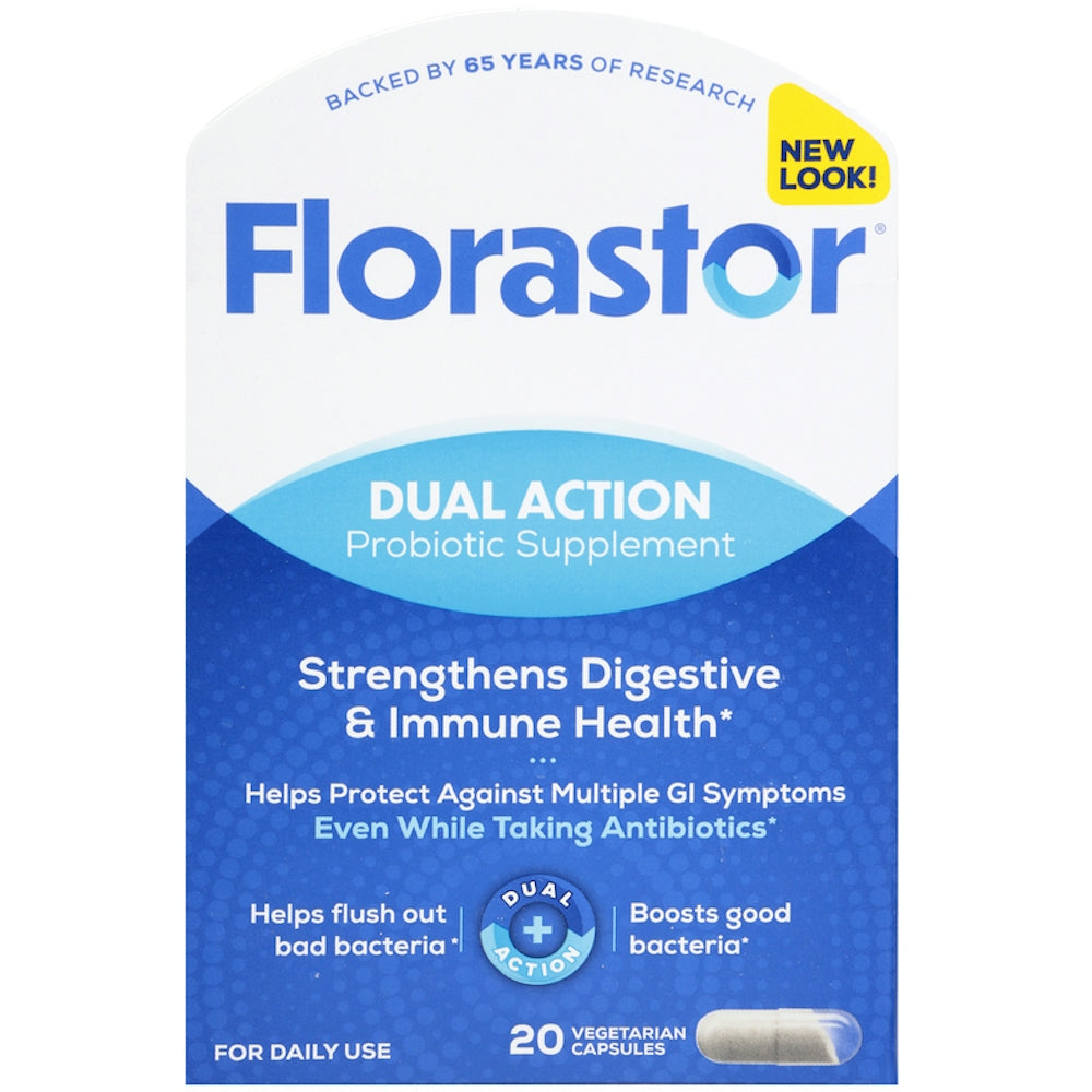 Florastor Dual Action Probiotic Supplement Vegetarian Capsules 20Ct