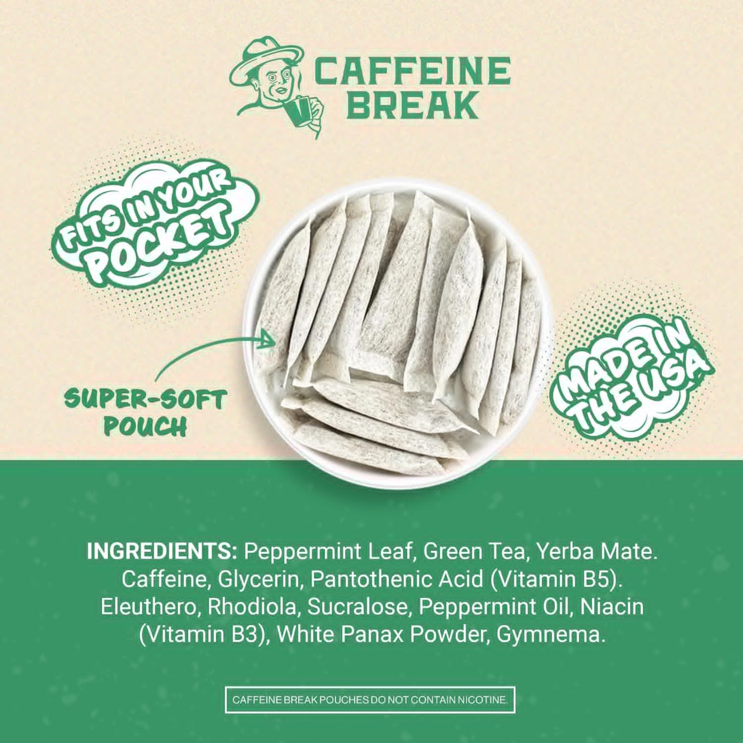 ALP Supply Co - Peppermint Caffeine Pouches - 5 Pack, 15 Pouches Each | Includes 50mg Caffeine Per XL Pouch, Peppermint Flavor