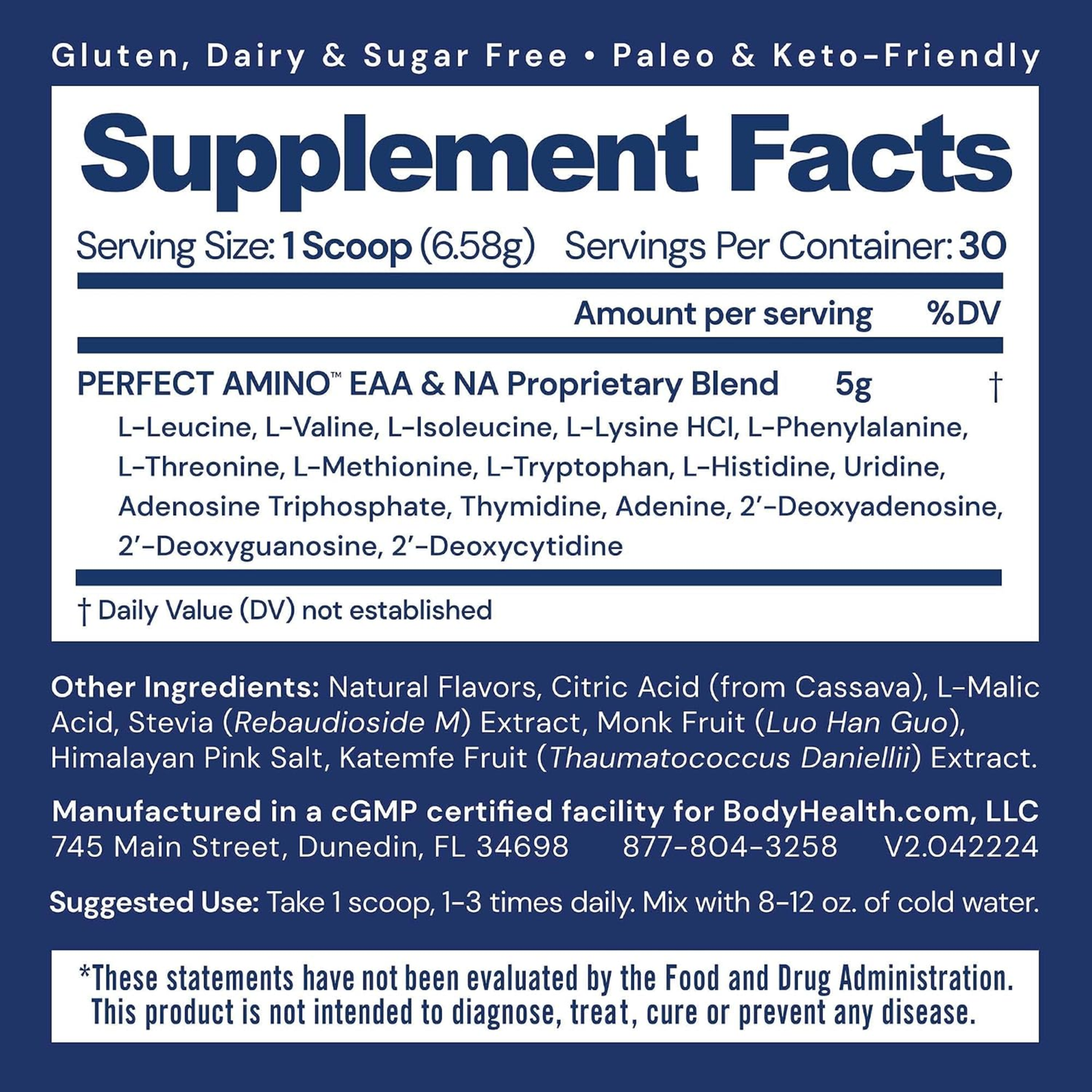 BodyHealth PerfectAmino Powder - BCAA and EAA Powder for Pre and Post Workout - Mixed Berry