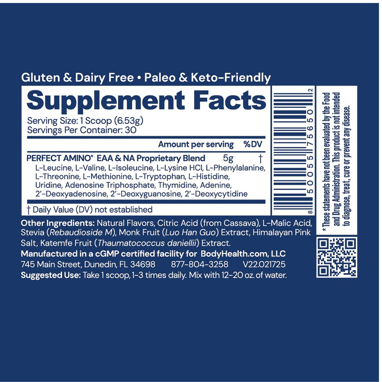 BodyHealth PerfectAmino Powder - BCAA and EAA Powder for Pre and Post Workout - Strawberry