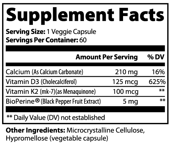 Bonex VIT D3, K2 MK-7 & Calcium | 60 Capsules