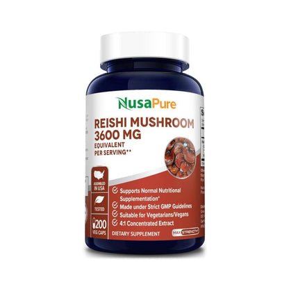NusaPure Reishi Mushroom 4:1 Extract, 900 mg per Capsule 200 Veggie Caps Vegan, Non-GMO, Gluten-Free