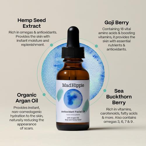 Mad Hippie Antioxidant Facial Oil - Face Oil For Women/Men With Organic Argan Oil, Non-Comedogenic Moisturizer For Face With Natural Sources Of Vitamin C & Vitamin E Oil For Skin Care, 1.02 Oz -