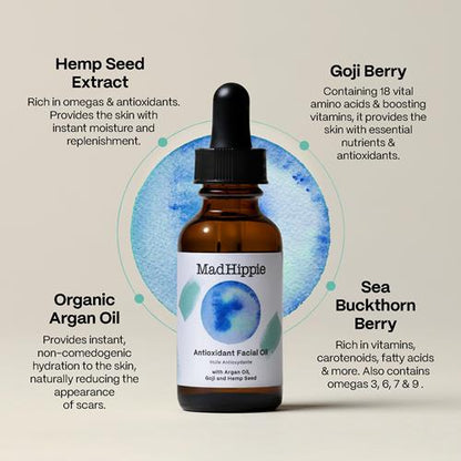 Mad Hippie Antioxidant Facial Oil - Face Oil For Women/Men With Organic Argan Oil, Non-Comedogenic Moisturizer For Face With Natural Sources Of Vitamin C & Vitamin E Oil For Skin Care, 1.02 Oz -