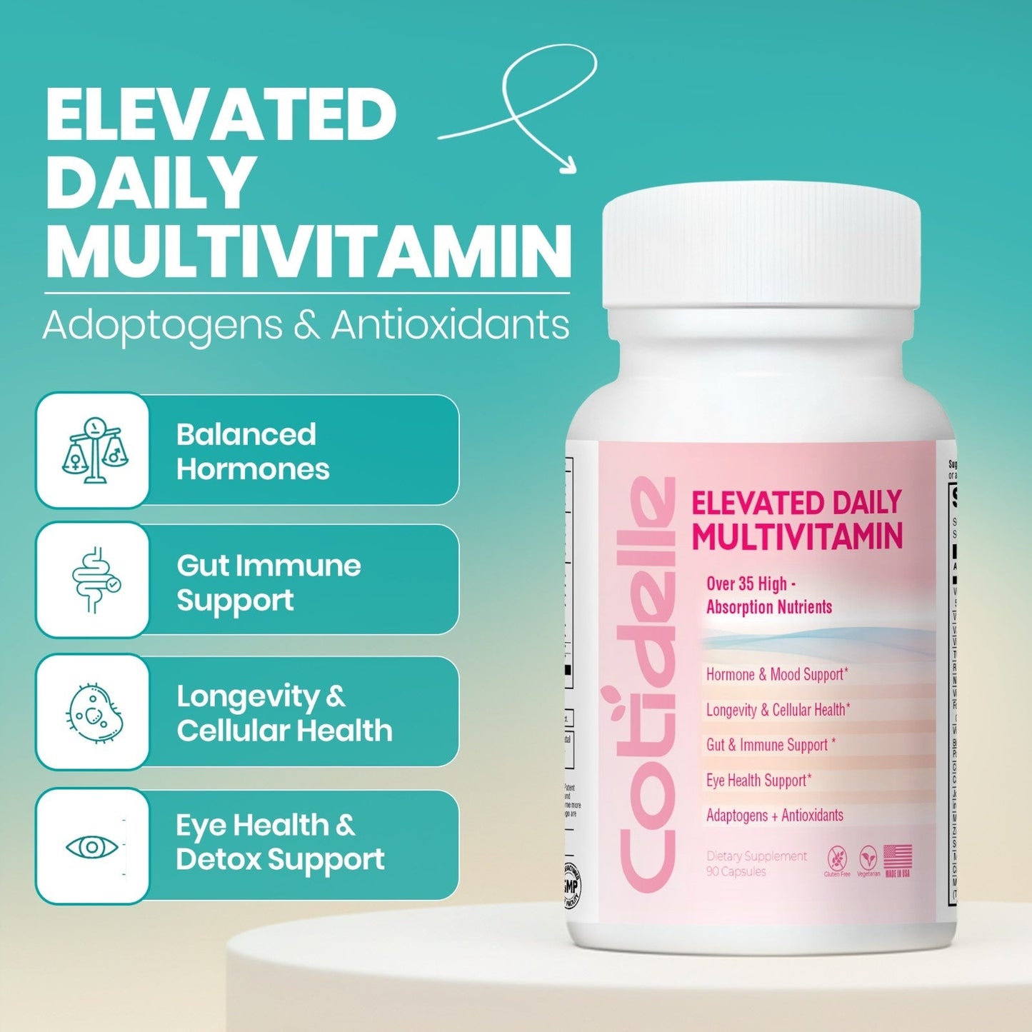 Elevated Daily Multivitamin for Women with Hormonal Balance, Immune Support, Longevity, Wellness, Eye Health and Detox