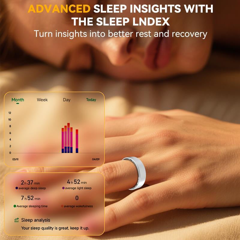 Smart Health Ring Fitness Tracker for Women Men Heart Rate Sleep Monitoring Step Counting IP68 Waterproof Activity Ring Compatible with Ios Android No Subscription