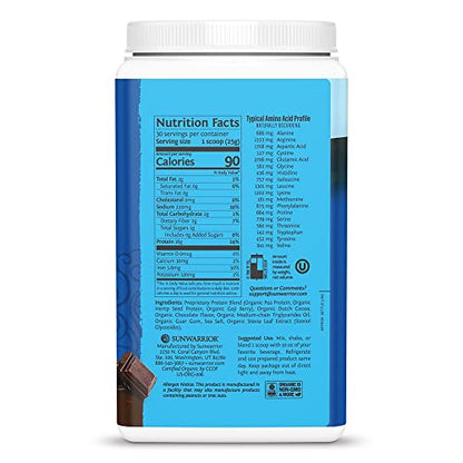 Organic Sunwarrior - Warrior Blend, Plant Based, Raw Vegan Protein Powder with Peas & Hemp, Chocolate, 30 Servings, 26.4 Ounce