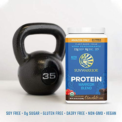 Organic Sunwarrior - Warrior Blend, Plant Based, Raw Vegan Protein Powder with Peas & Hemp, Chocolate, 30 Servings, 26.4 Ounce