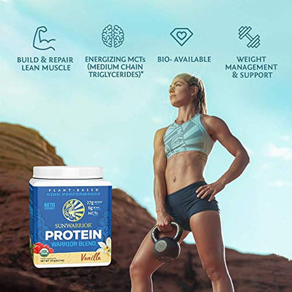 Organic Sunwarrior - Warrior Blend, Plant Based, Raw Vegan Protein Powder with Peas & Hemp, Chocolate, 30 Servings, 26.4 Ounce
