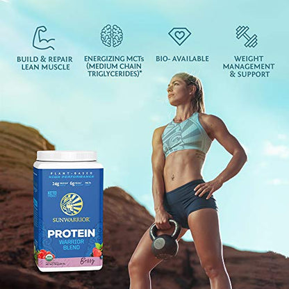 Organic Sunwarrior - Warrior Blend, Plant Based, Raw Vegan Protein Powder with Peas & Hemp, Chocolate, 30 Servings, 26.4 Ounce