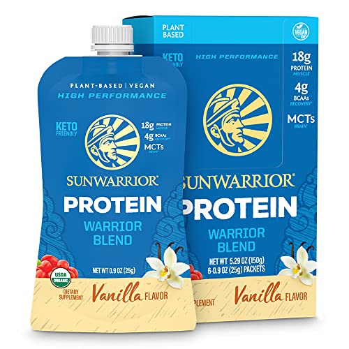 Organic Sunwarrior - Warrior Blend, Plant Based, Raw Vegan Protein Powder with Peas & Hemp, Chocolate, 30 Servings, 26.4 Ounce