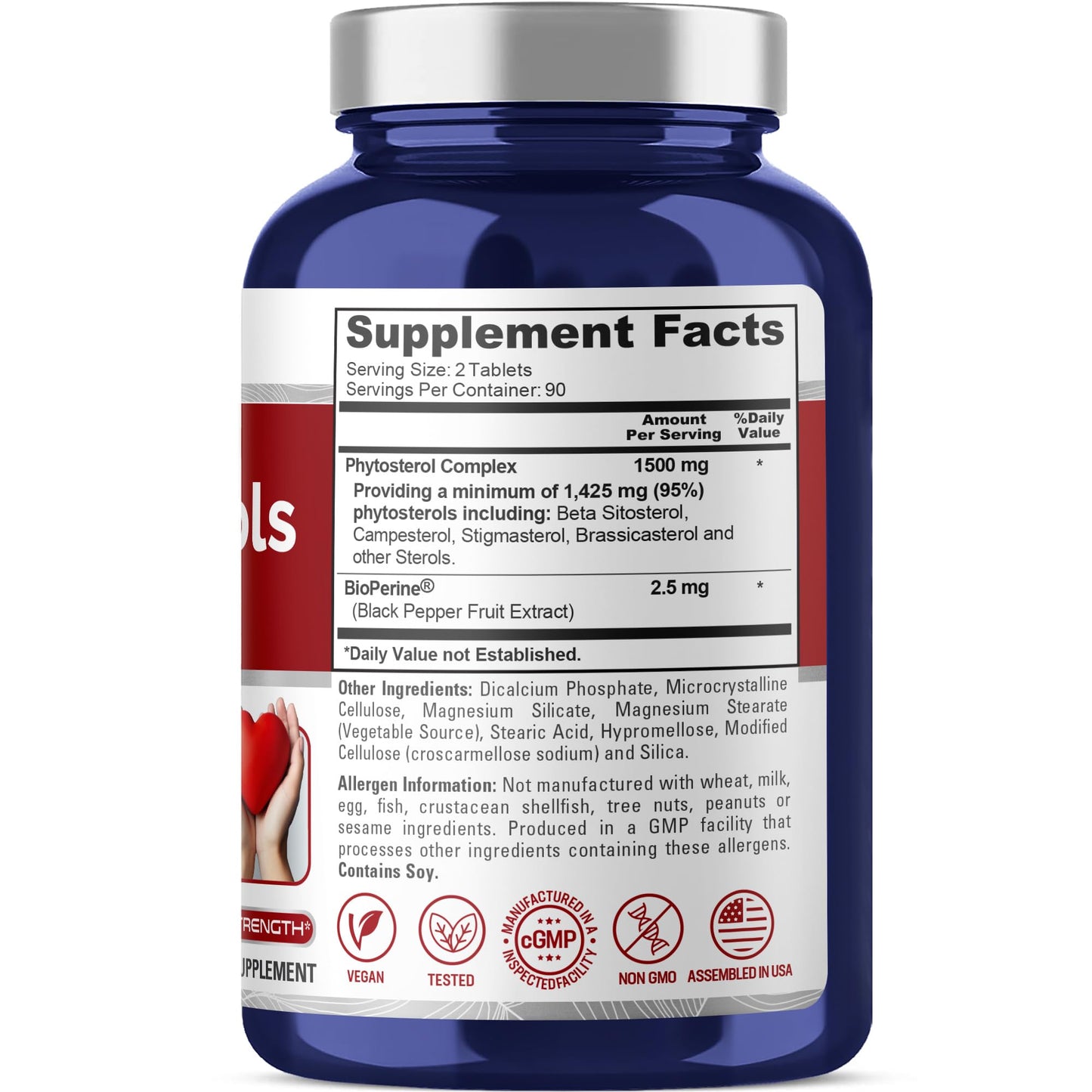 NusaPure Plant Sterols 1500 mg - 180 Tablets (Non-GMO, Vegan) Beta Sitosterol, Bioperine