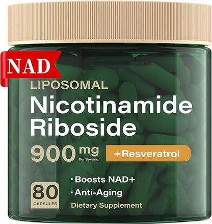 Liposomal Nicotinamide Riboside 900mg Resveratrol & Quercetin – NAD Supplement Plus for Anti Aging, Cellular Energy & Improve Health- 80 Capsules