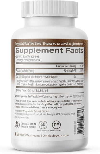 OM ORGANIC MUSHROOM NUTRITION: Brain Fuel Lions Mane Folate, 90 vc