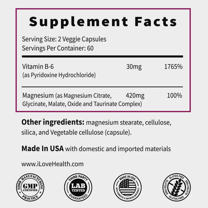 5-in-1 Magnesium Complex + Vitamin B6 Supplement - 420MG - High Absorption Magnesium Supplement for Sleep, Nerves, Muscles, Bones, 120 Capsules