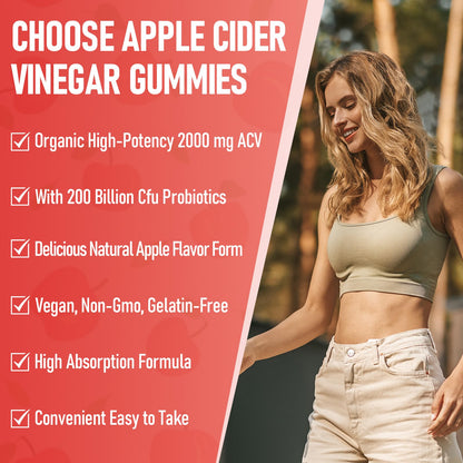Bestwekk Maximum-Strength Apple Cider Vinegar Gummies with Probiotics & B12 – 2,000 mg, 120 Count