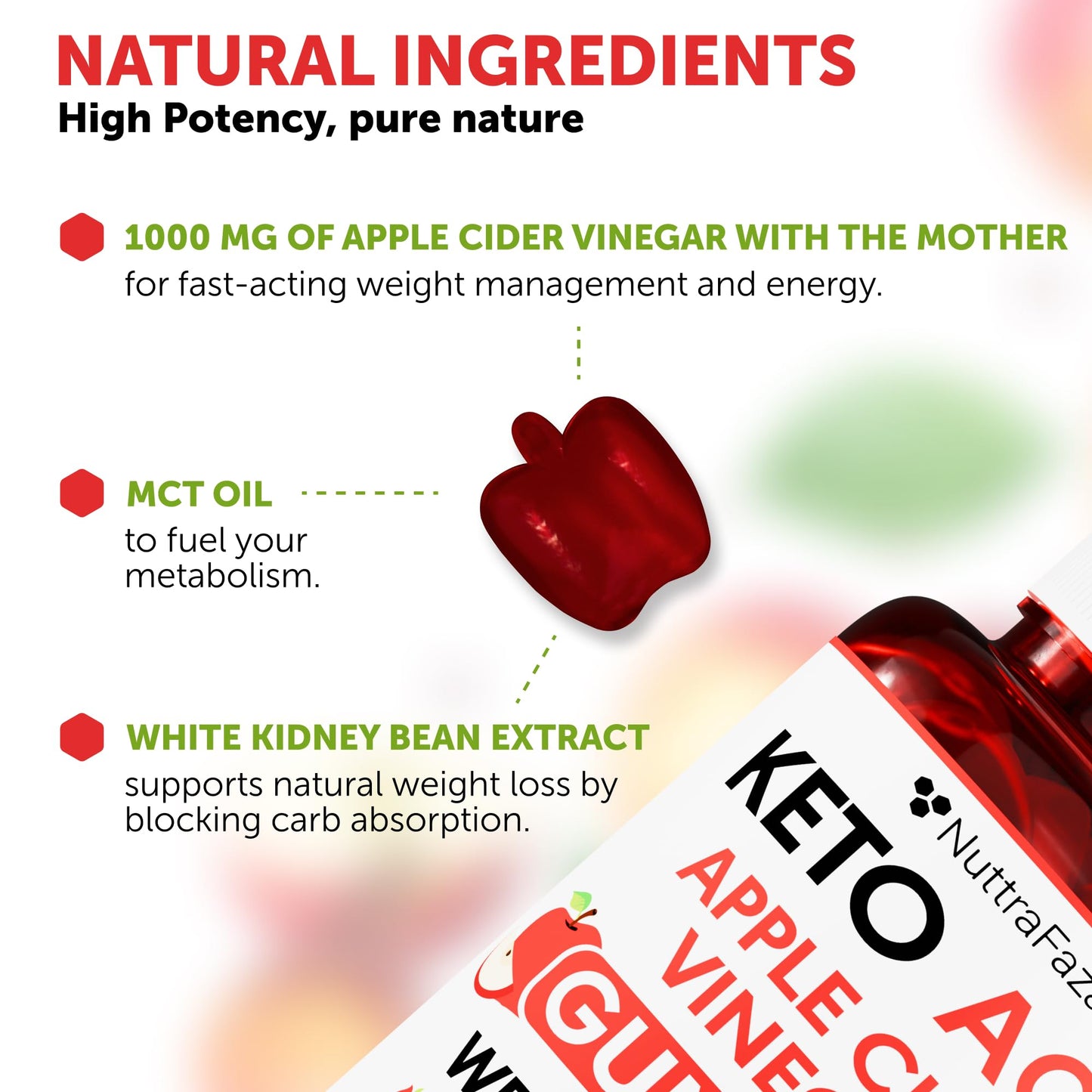 NuttraFlair Keto Apple Cider Vinegar Gummies – Sugar-Free, 1,000 mg, 60 Count