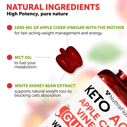 NuttraFlair Keto Apple Cider Vinegar Gummies – Sugar-Free, 1,000 mg, 60 Count