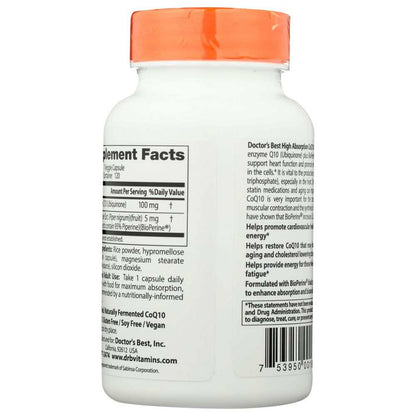 DOCTOR'S BEST: Hi Absorption Coq10 With BioPerine 100Mg, 120 vc