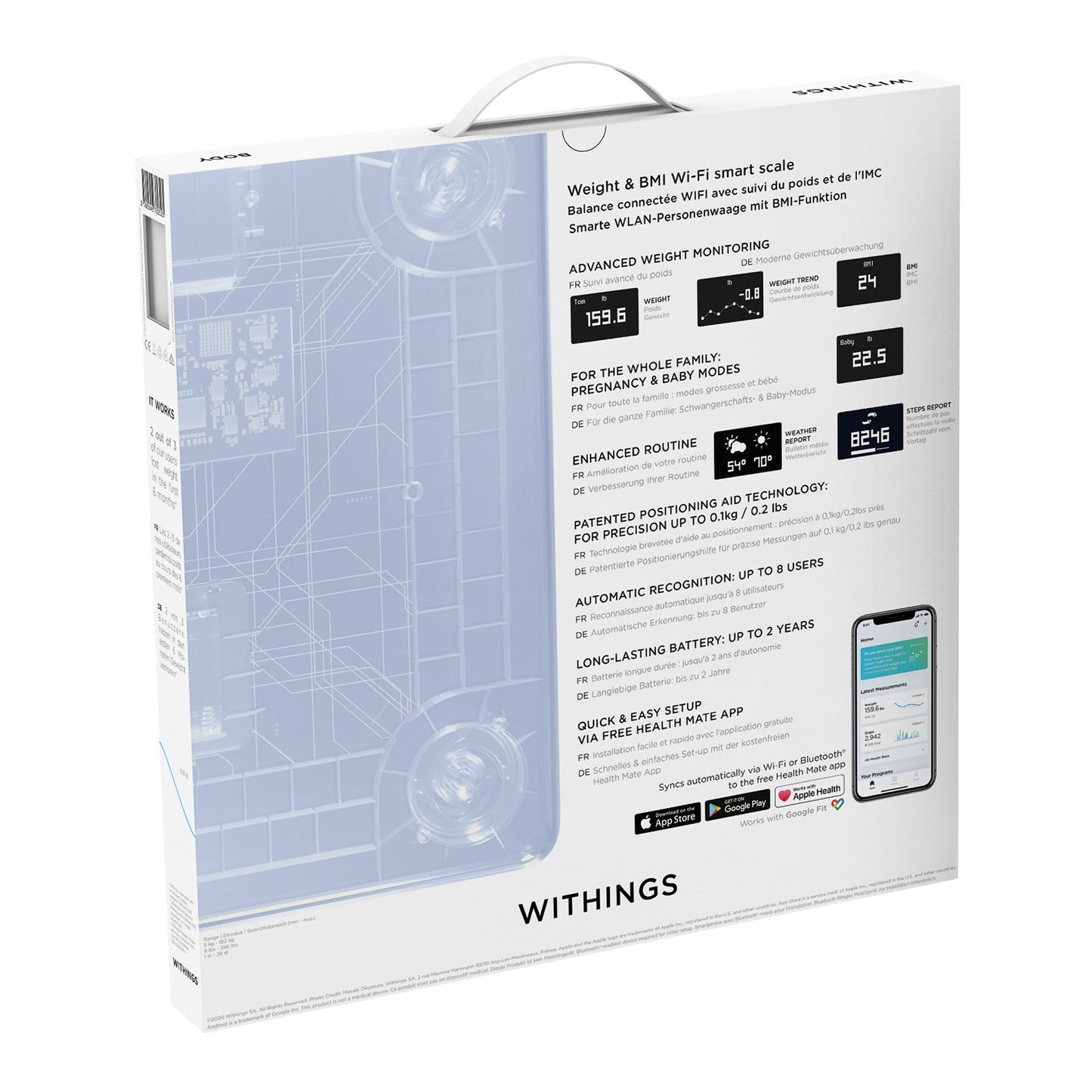 Withings Body Wifi Smart Scale, White WBS06-WHITE-ALL-INTER