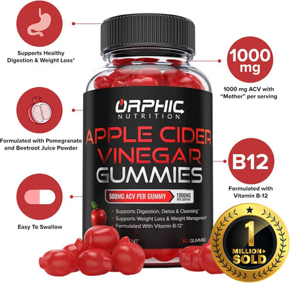 Orphic Nutrition Apple Cider Vinegar Gummies with the Mother – 1,000 mg, 120 Count