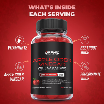 Orphic Nutrition Apple Cider Vinegar Gummies with the Mother – 1,000 mg, 120 Count