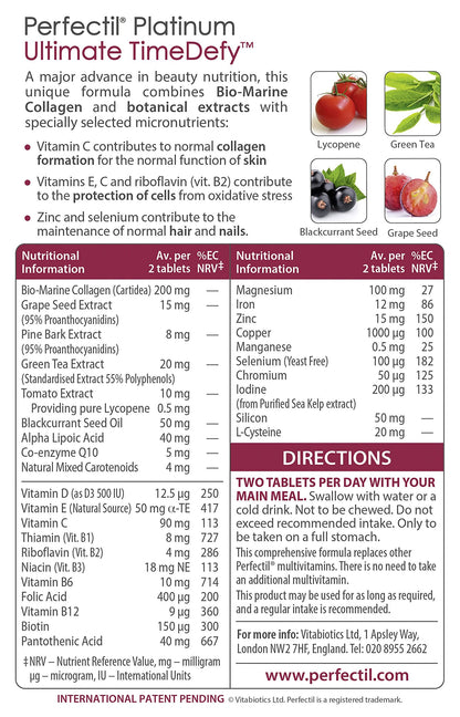 Perfectil Platinum Radiance Skin Time Defy Dietary Supplement for Anti-Aging and Skin Health - 60 Tablets