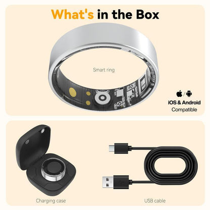 Smart Health Ring Fitness Tracker for Women Men Heart Rate Sleep Monitoring Step Counting IP68 Waterproof Activity Ring Compatible with Ios Android No Subscription