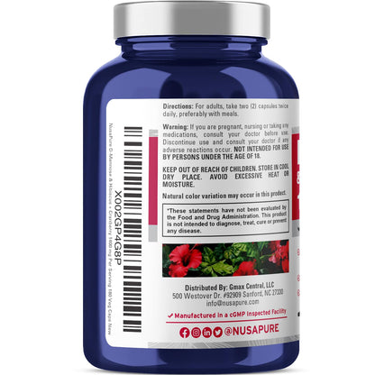NusaPure D-Mannose Complex 1400 mg (with Hibiscus and Cranberry) - 180 Veggie Caps.