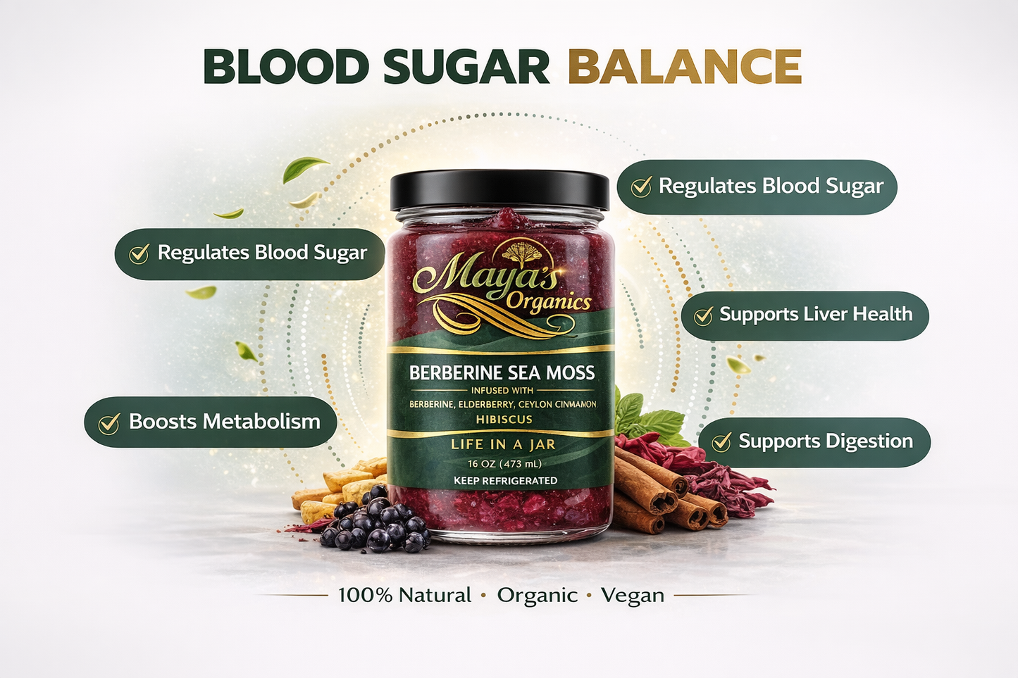 Maya’s Organics Berberine Sea Moss Gel 16 oz – Premium Blood Sugar & Metabolism Support Formula