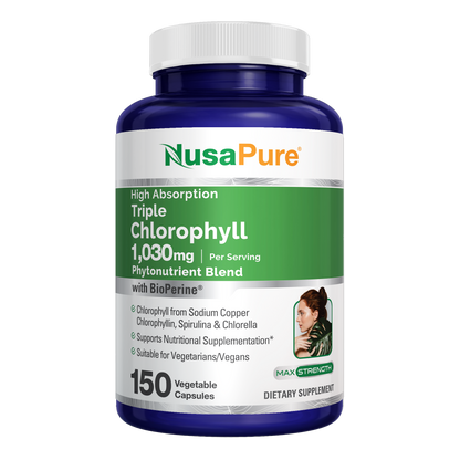NusaPure High Absorption Triple Chlorophyll 1000 mg 150 Veg Caps Suitable for Vegetarians and Vegans, Non-GMO