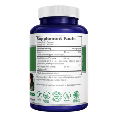 NusaPure High Absorption Triple Chlorophyll 1000 mg 150 Veg Caps Suitable for Vegetarians and Vegans, Non-GMO