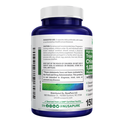 NusaPure High Absorption Triple Chlorophyll 1000 mg 150 Veg Caps Suitable for Vegetarians and Vegans, Non-GMO
