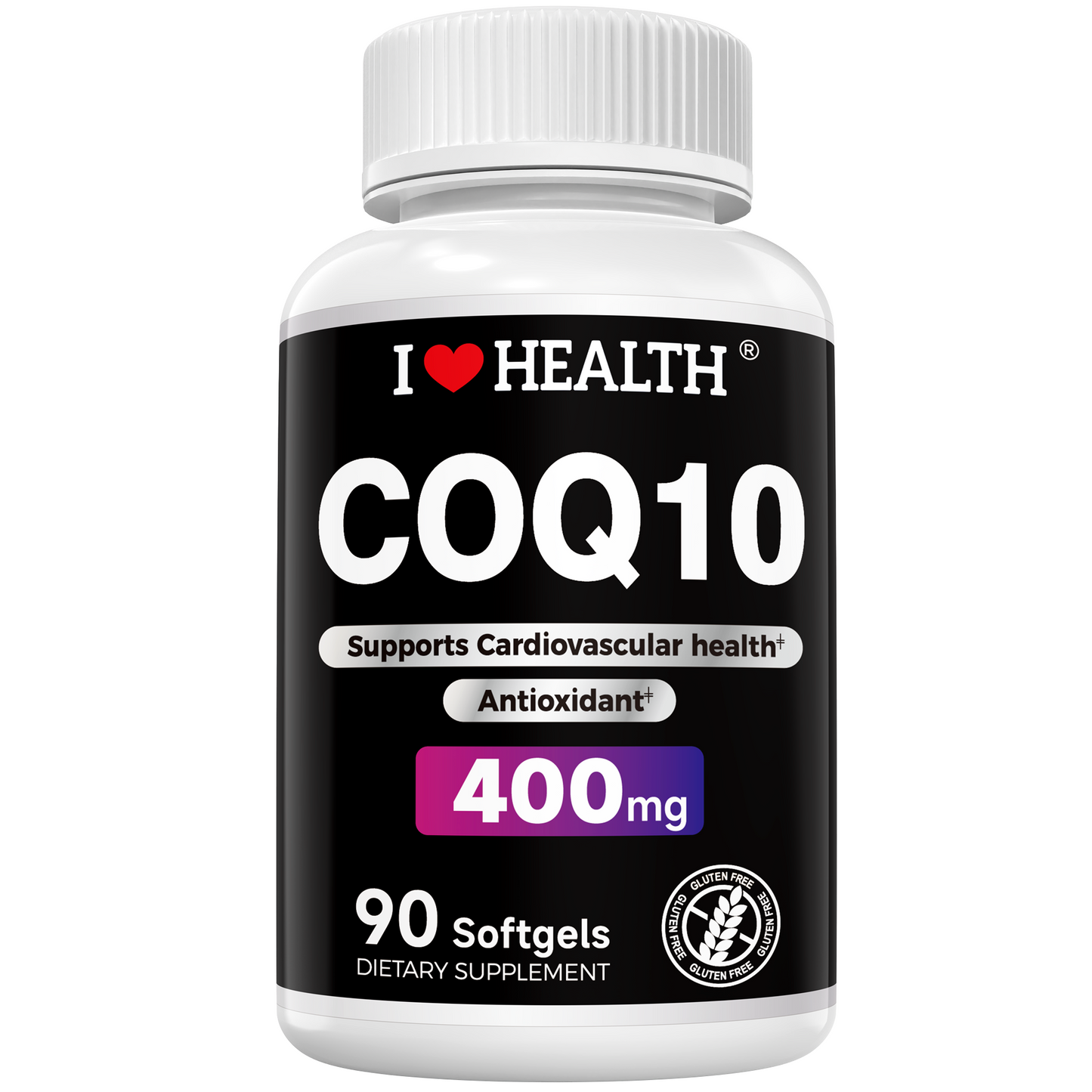 CoQ10 400mg Softgels - 90 Count | Supports Heart Health, Energy & Cellular Function | Soy-Based CoQ10 Supplement by I Love Health | 45 Servings