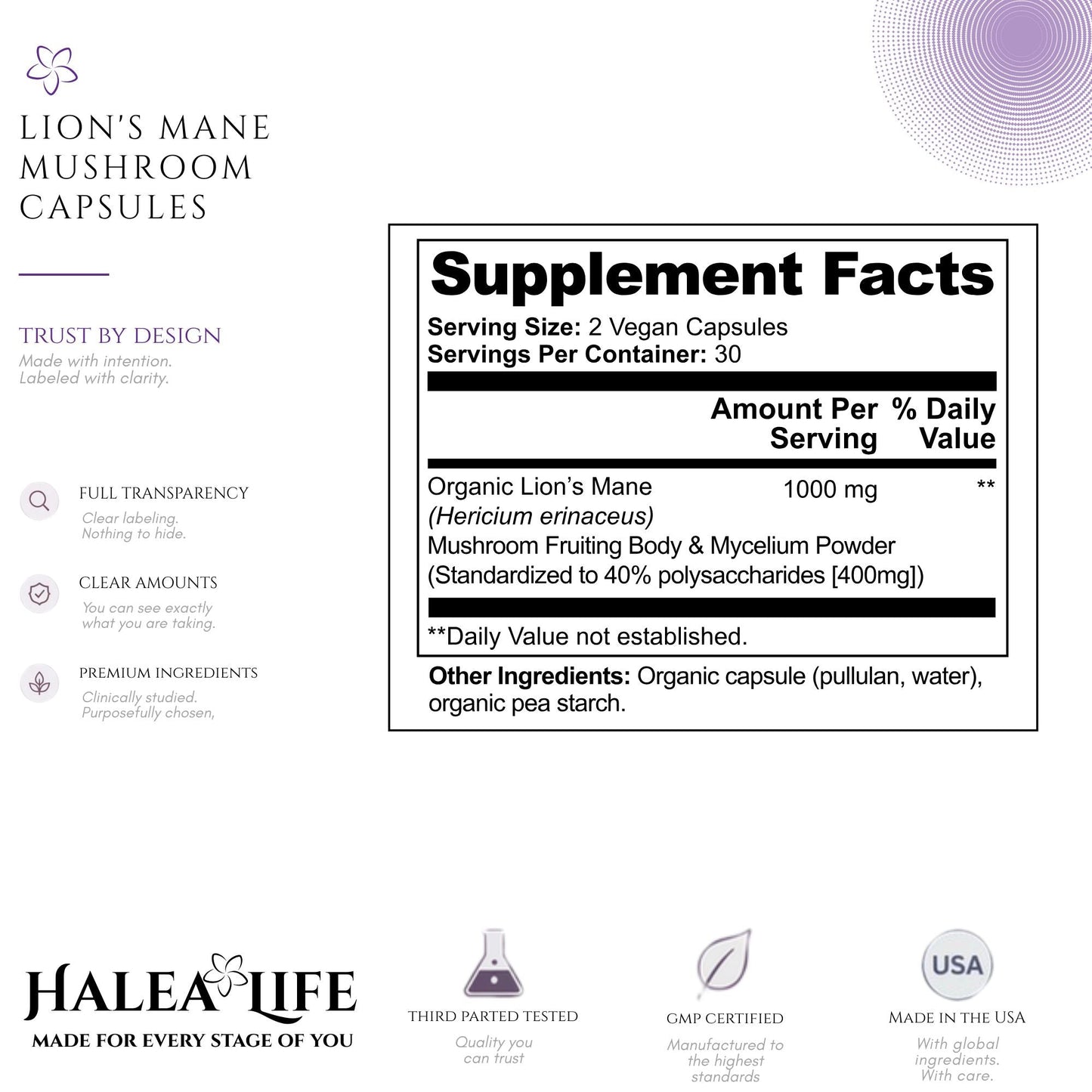 Lion's Mane Mushroom Capsules 1000mg