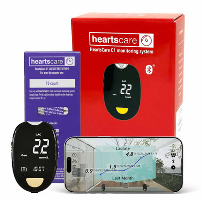 HeartsCare C1 Lactate Meter Testing Kit with 10 strips- 5 sec Testing time