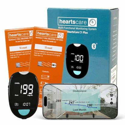 HeartsCare C1 Plus Total Cholesterol Meter Test Kit at Home with 20 strips
