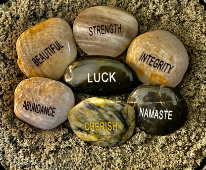 Intention Energy Stones – Engraved River Rock Collection ✨