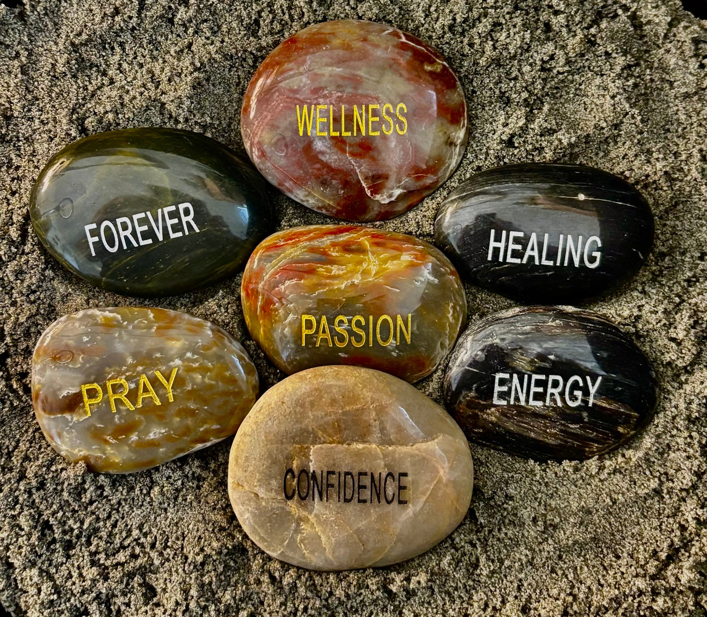 Intention Energy Stones – Engraved River Rock Collection ✨