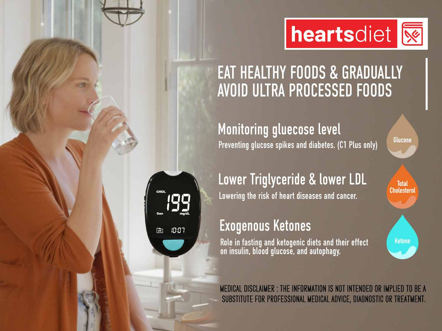 HeartsCare C1 Plus Glucose & Ketone Meter Testing Kit with Ketone (50 count) and Glucose Test Strips (50 count)