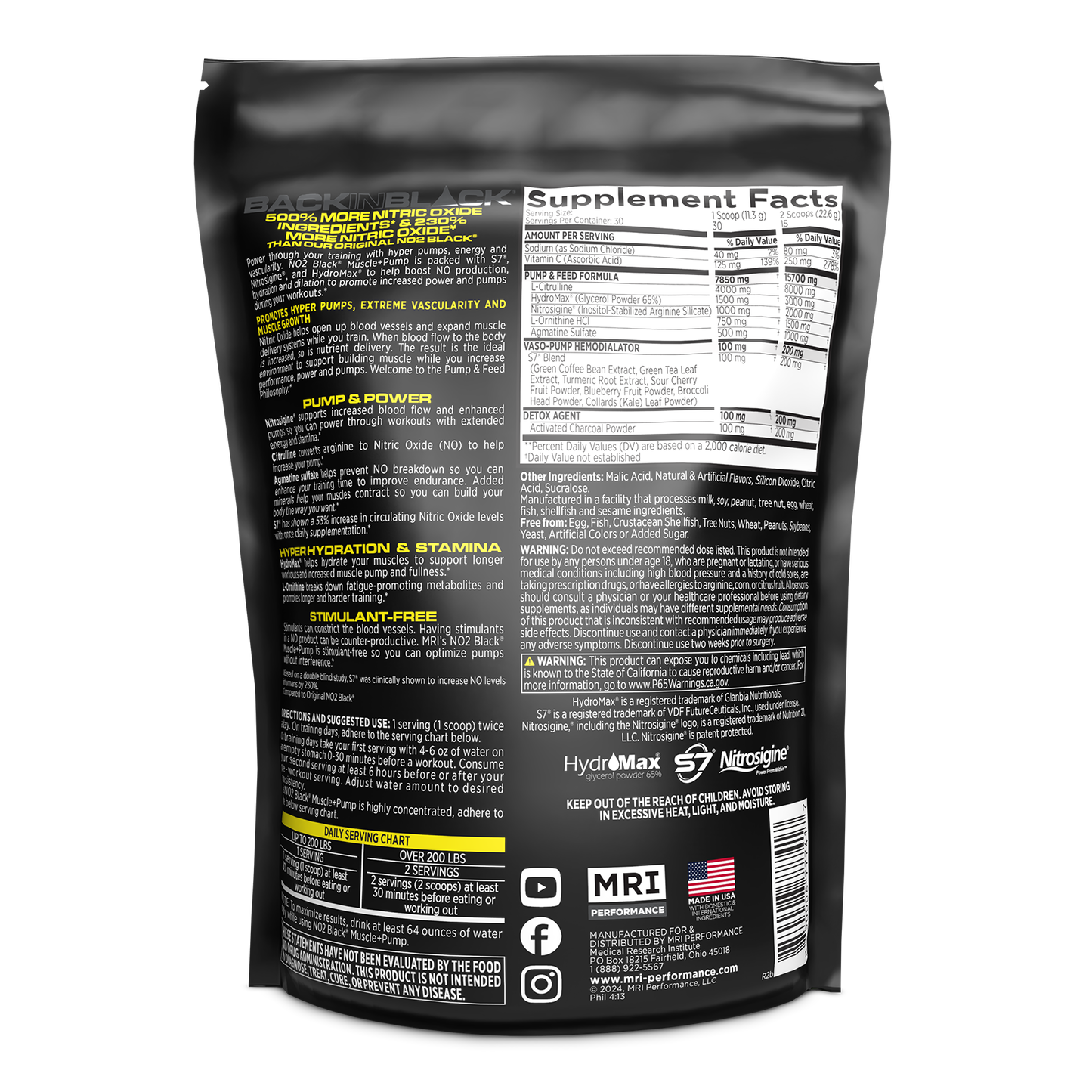 MRI Performance NO2 Black Muscle + Pump Nitric Oxide (30 servings)