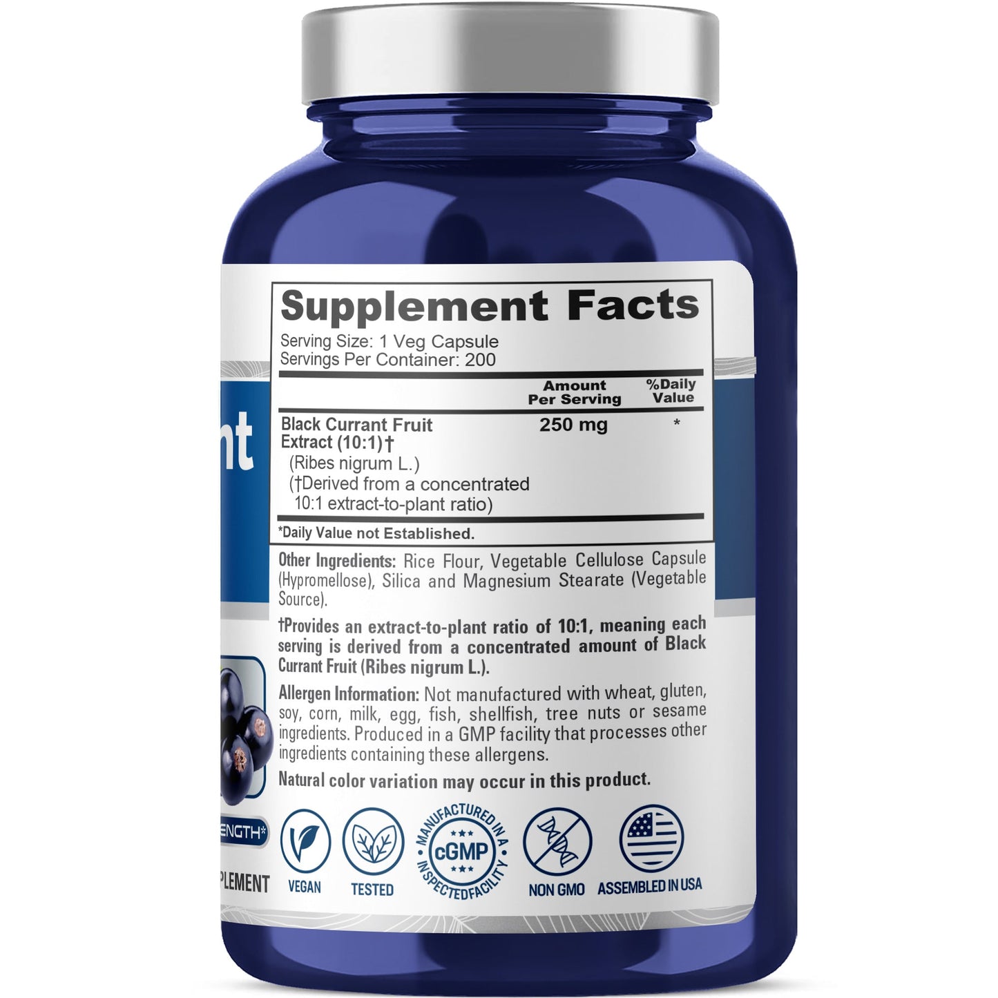 NusaPure Black Currant 10:1 Extract, 250 mg, per Veg Caps 200 Vegan, Non-GMO