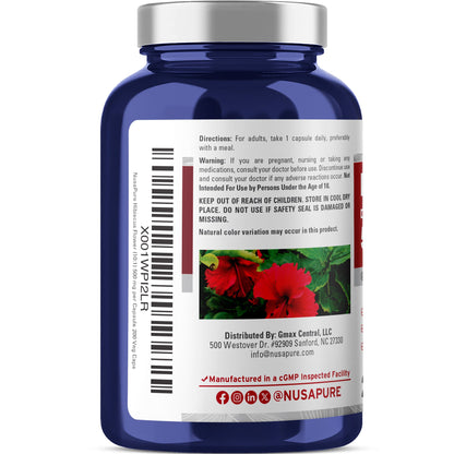NusaPure Hibiscus Flower 10:1 Extract, 500 mg 200 Vegetarian Caps (Non-GMO, Vegan)