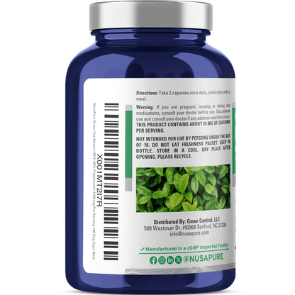 NusaPure Green Tea 20:1 Extract, 1200 mg, 180 Vegan Capsules, 50% EGCG, 98% Polyphenols, 80% Catechins