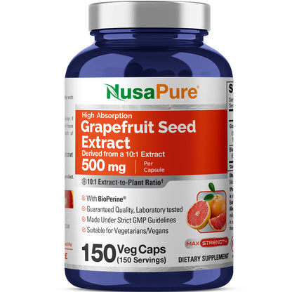 NusaPure Grapefruit Extract 500 mg per Capsule (Extract 10:1) Bioperine 150 Veggie caps (Gluten Free & Non-GMO)