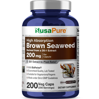NusaPure Brown Seaweed 30:1 Extract, 200 mg 200 Veggie Capsules - (Vegan, Non-GMO Bioperine)