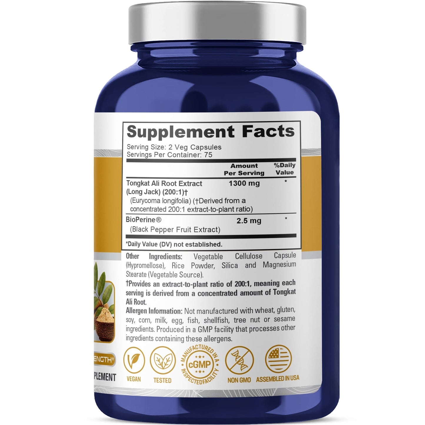 NusaPure Longjack Tongkat Ali 1,300mg 150 Veggie Caps (Non-GMO, Gluten Free) Bioperine
