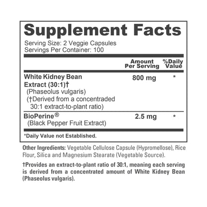 NusaPure White Kidney Beans 30:1 Extract, 800 mg 200 Vegan Capsules - Bioperine - (Vegan, Non-GMO)