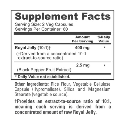NusaPure Royal Jelly 10:1 Extract, 400 mg - 120 Veggie Capsules (Non-GMO, Dairy Free, Dietary Supplement)